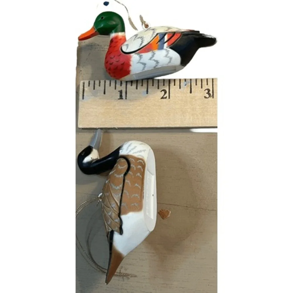 Vintage Mallard‎ Duck and Canada Goose Miniature Ornament Set Hong Kong 3 inch